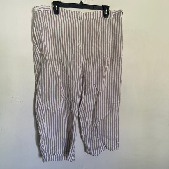 J. Jill Love Linen Women's 18 Pants Wide Leg Capri Cropped Tan Beige Striped T7 - Picture 1 of 10